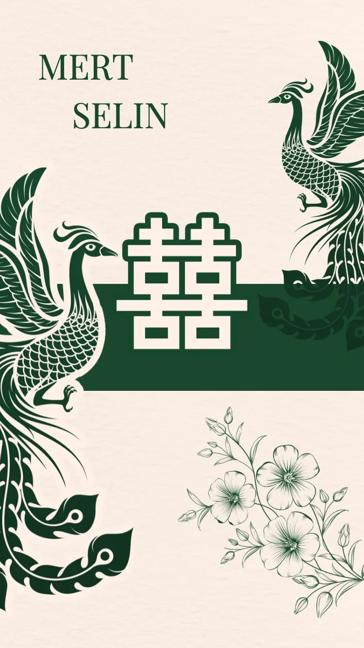 Double Phoenix - Grün - Vorlage für Online-Hochzeitseinladungen