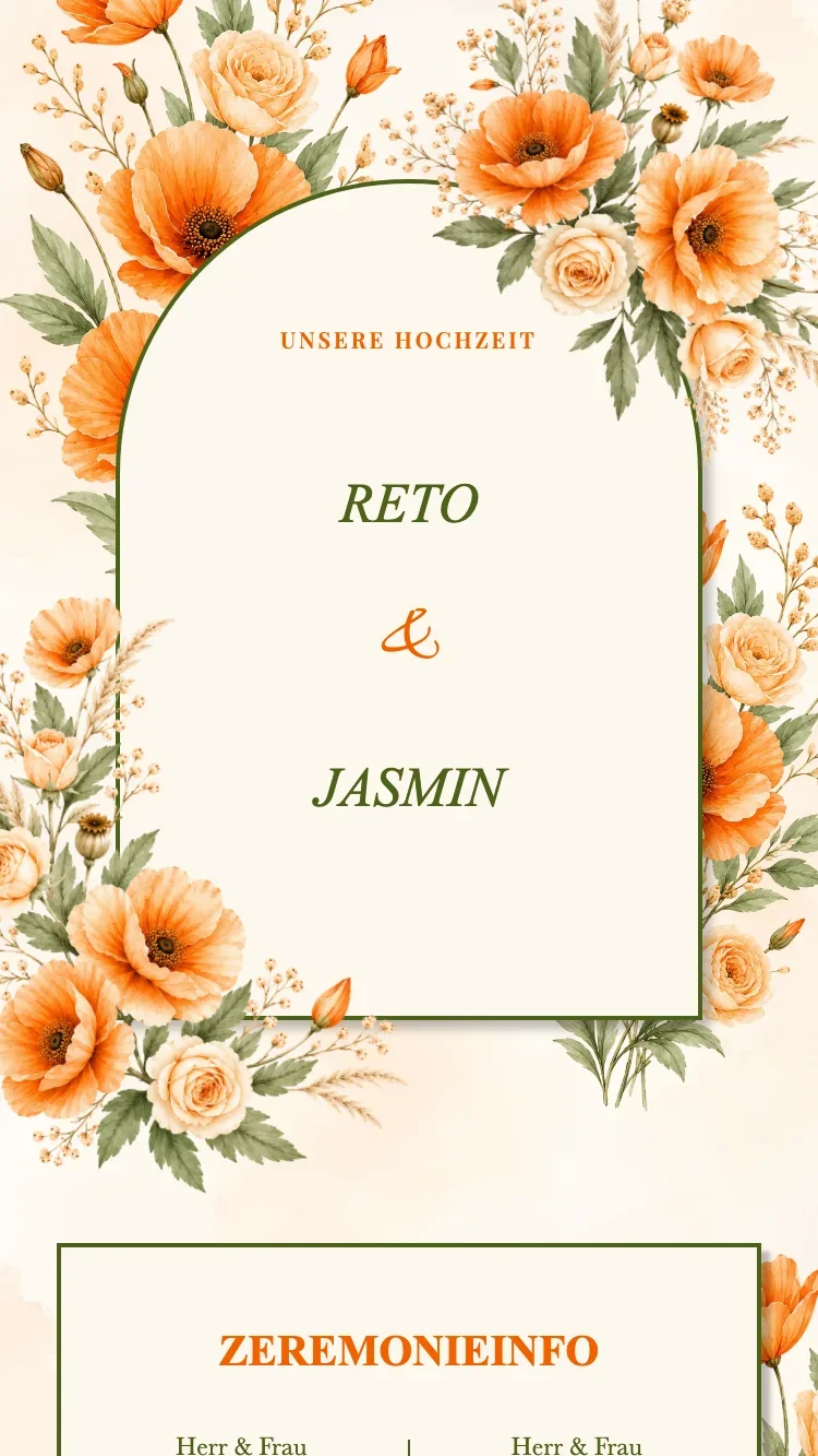 Trockenblumen - Orange - Vorlage für Online-Hochzeitseinladungen