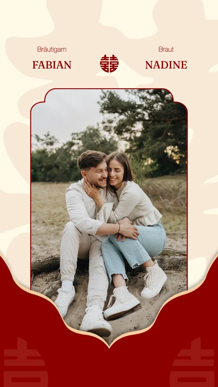 Double Happiness V2 - Rot - Vorlage für Online-Hochzeitseinladungen
