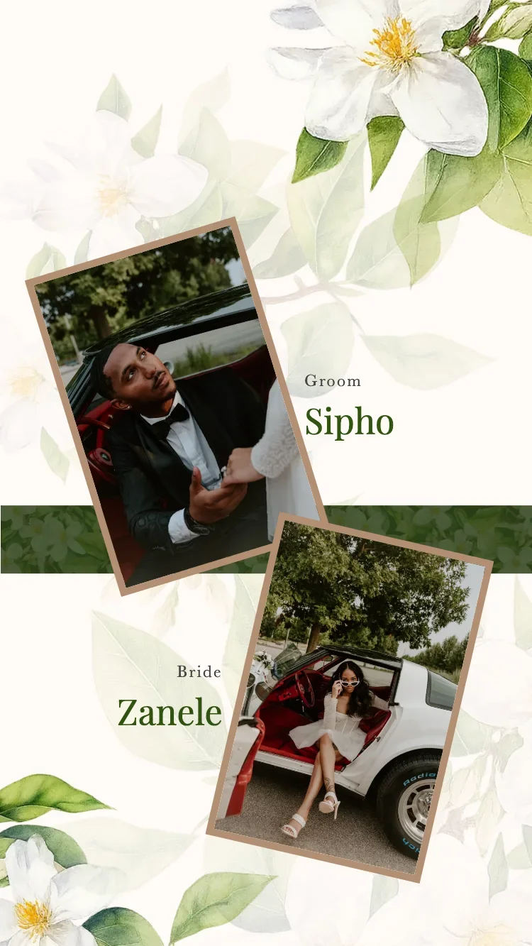 Boho Floral - Green - Online Wedding Invitation Template