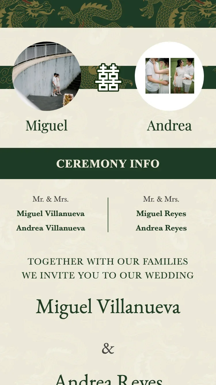 Double Dragon - Green - Online Wedding Invitation Template
