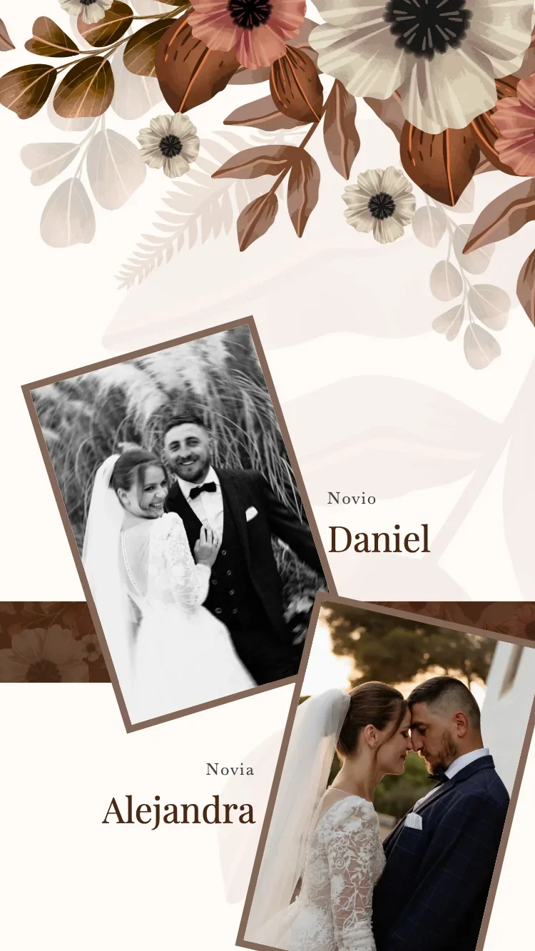 Boho Floral - Marrón - Plantilla de Invitación de Boda Online