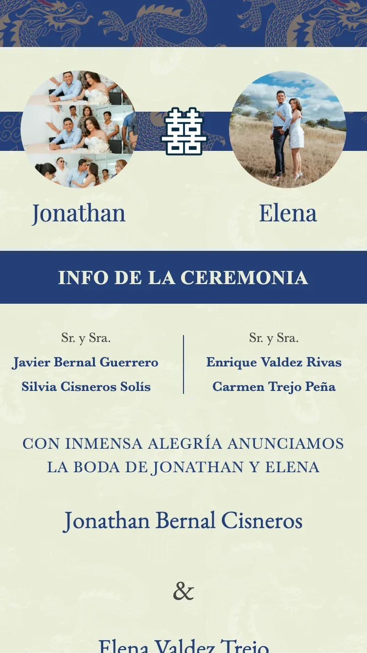 Double Dragon - Azul - Plantilla de Invitación de Boda Online