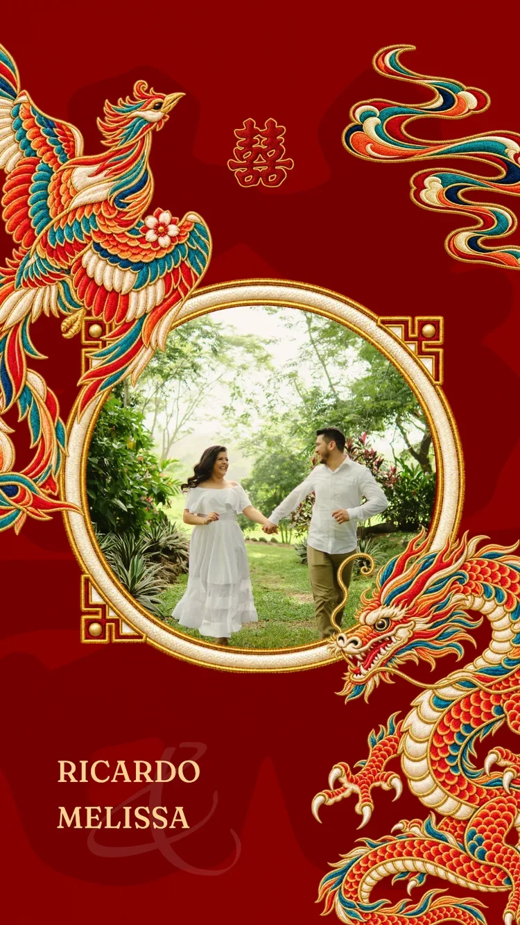 Dragon Phoenix V4 - Rojo - Plantilla de Invitación de Boda Online