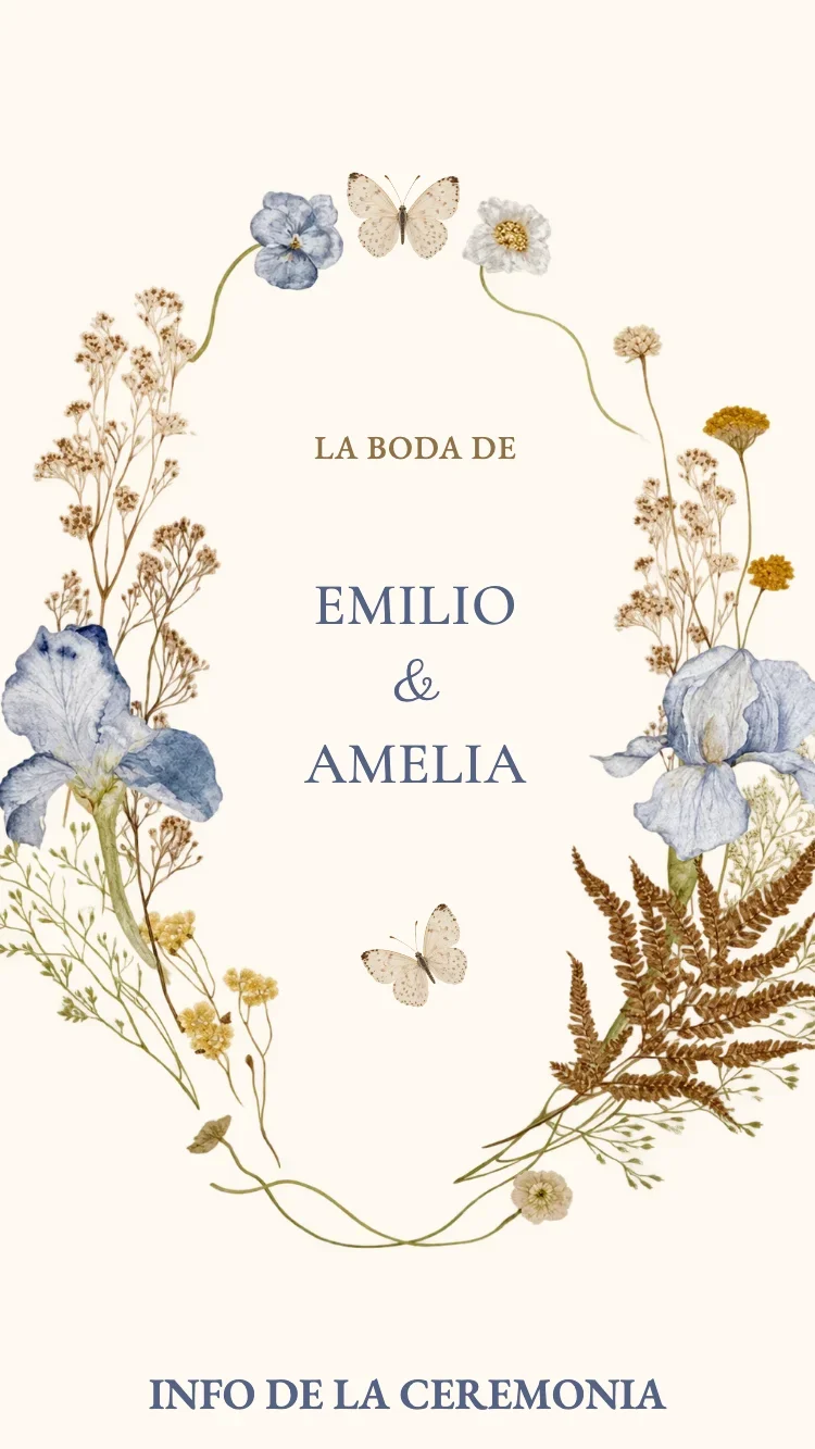 Flor Seca V2 - Azul - Plantilla de Invitación de Boda Online