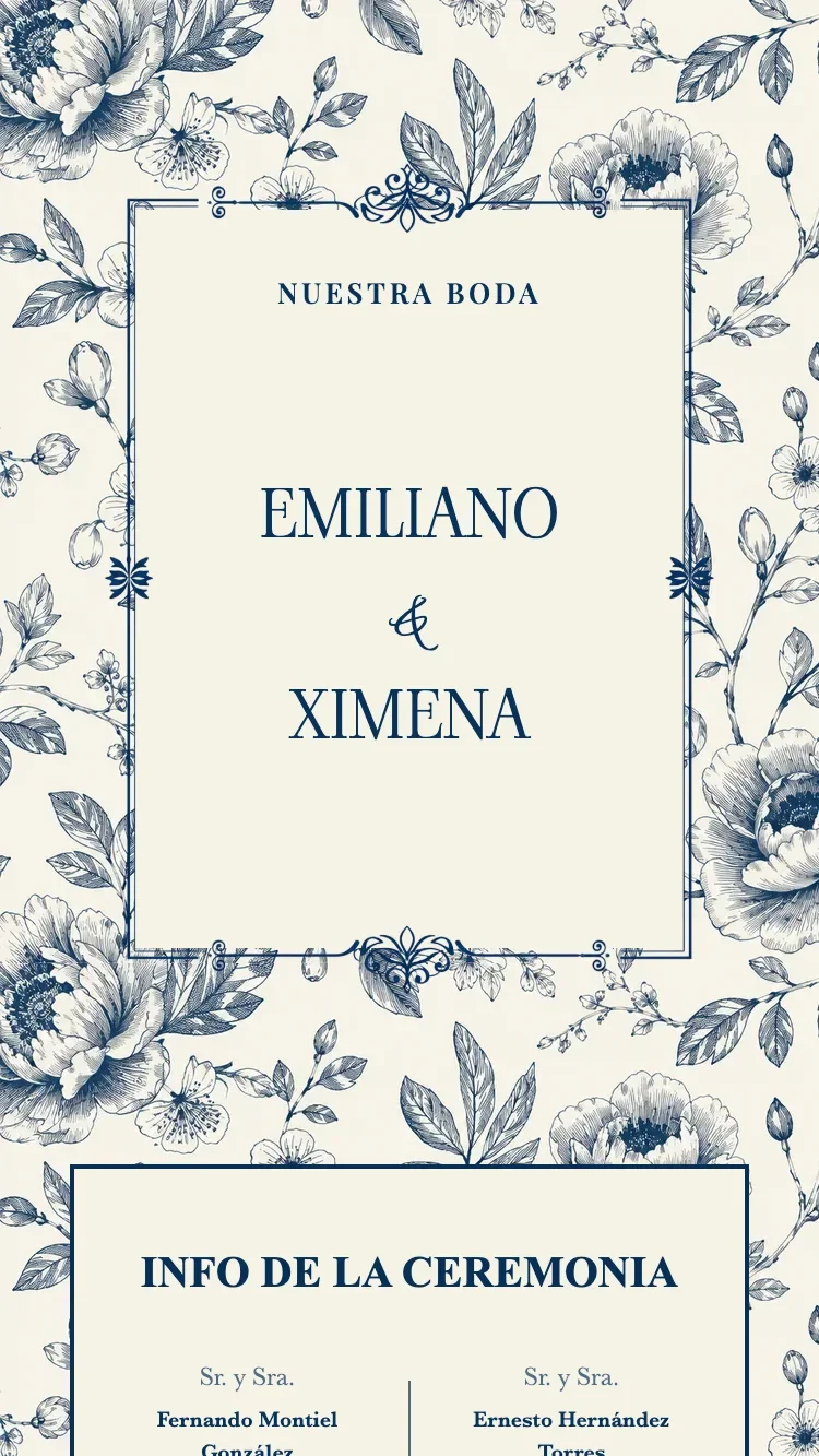 Porcelana - Azul - Plantilla de Invitación de Boda Online