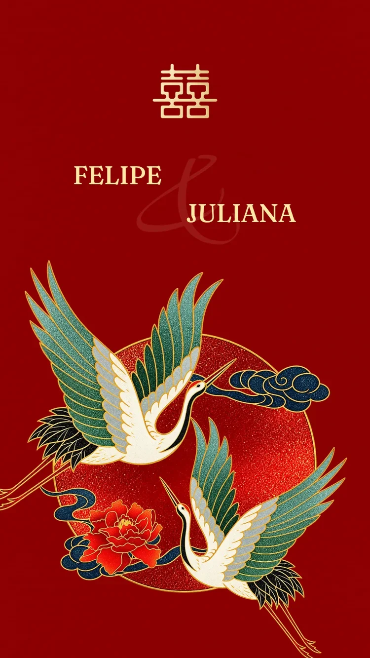 Grulla Doble - Rojo - Plantilla de Invitación de Boda Online