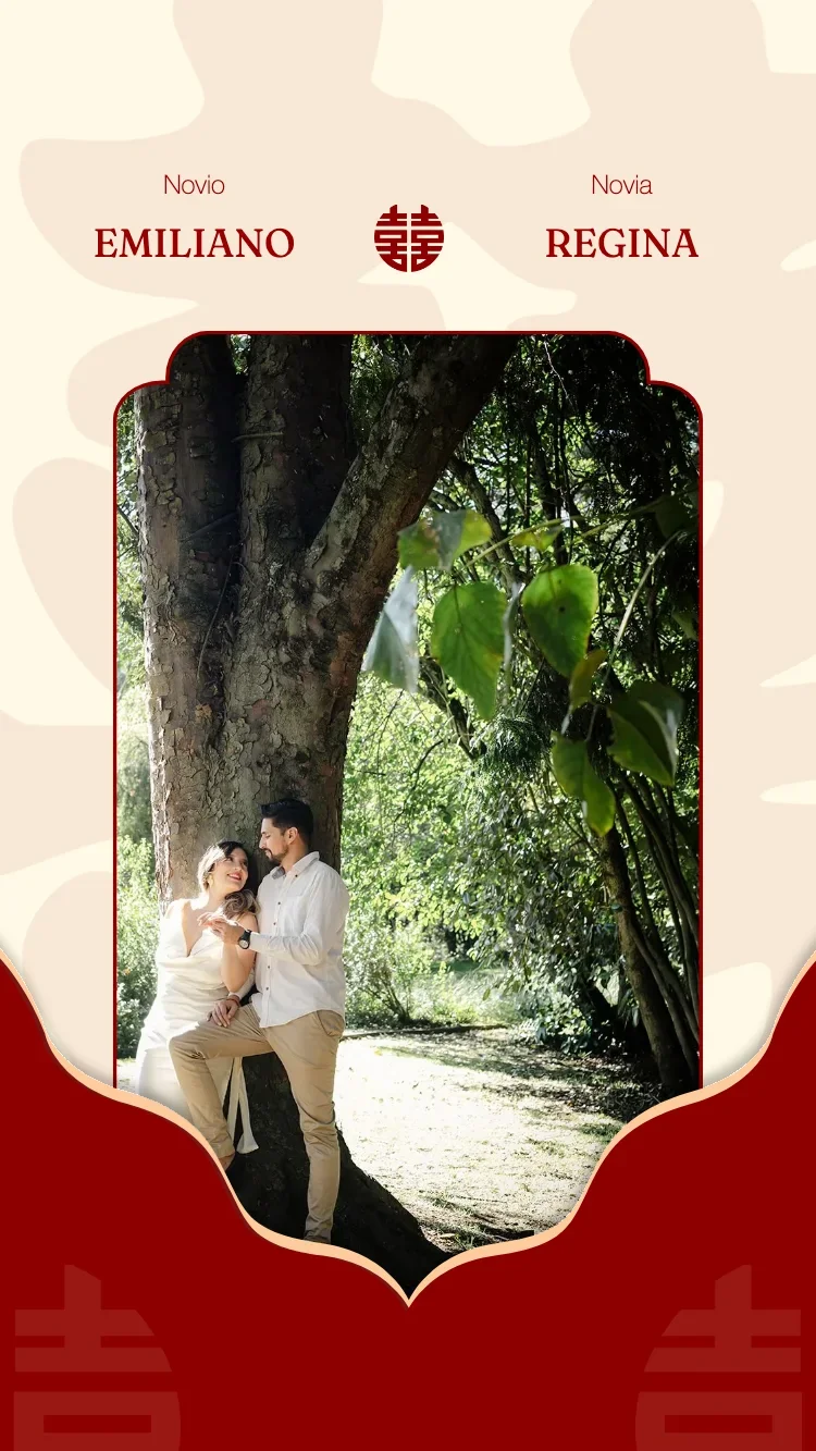 Double Happiness V2 - Rojo - Plantilla de Invitación de Boda Online