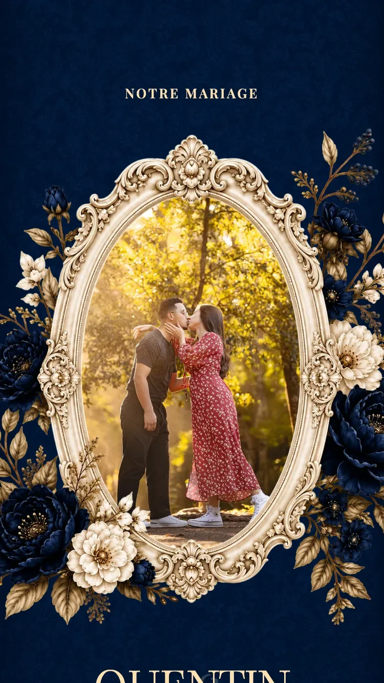 Baroque II - Bleu Sombre - Modele de faire-part de mariage en ligne
