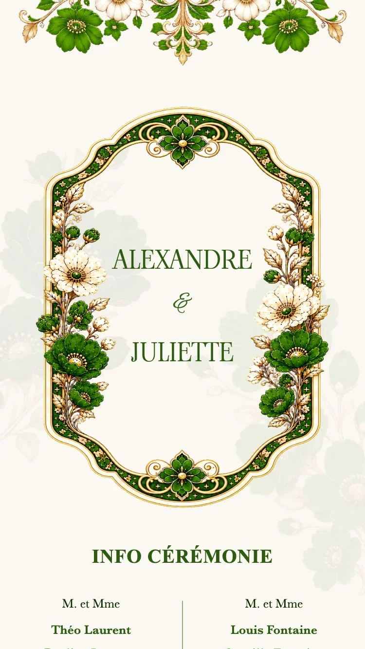 Crystal Floral - Vert - Modele de faire-part de mariage en ligne