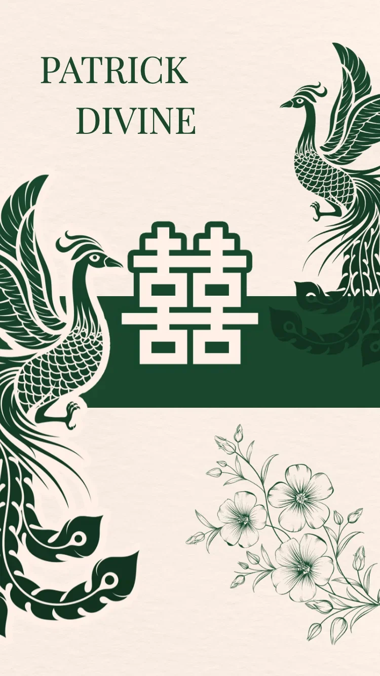 Double Phoenix - Vert - Modele de faire-part de mariage en ligne