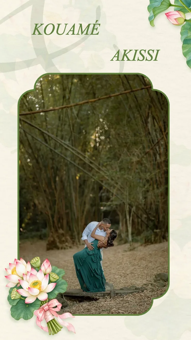 Lotus II - Vert - Modele de faire-part de mariage en ligne