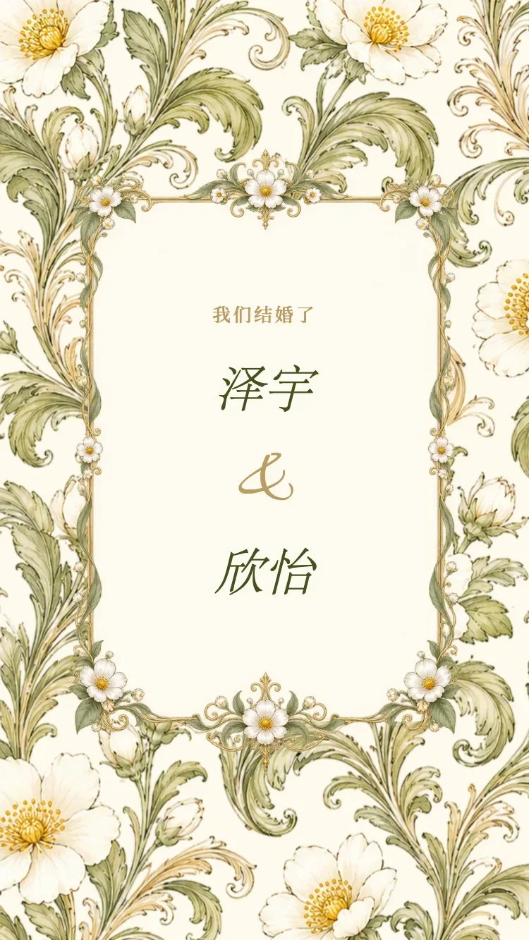 白瓷 II - 綠 - 在线婚礼请帖模板