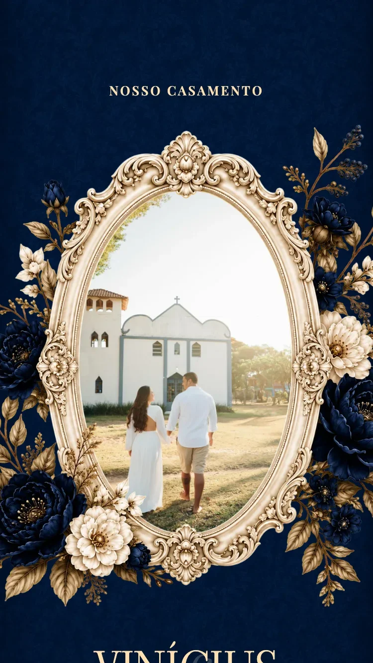 Baroque II - Azul Escuro - Modelo de Convite de Casamento Online