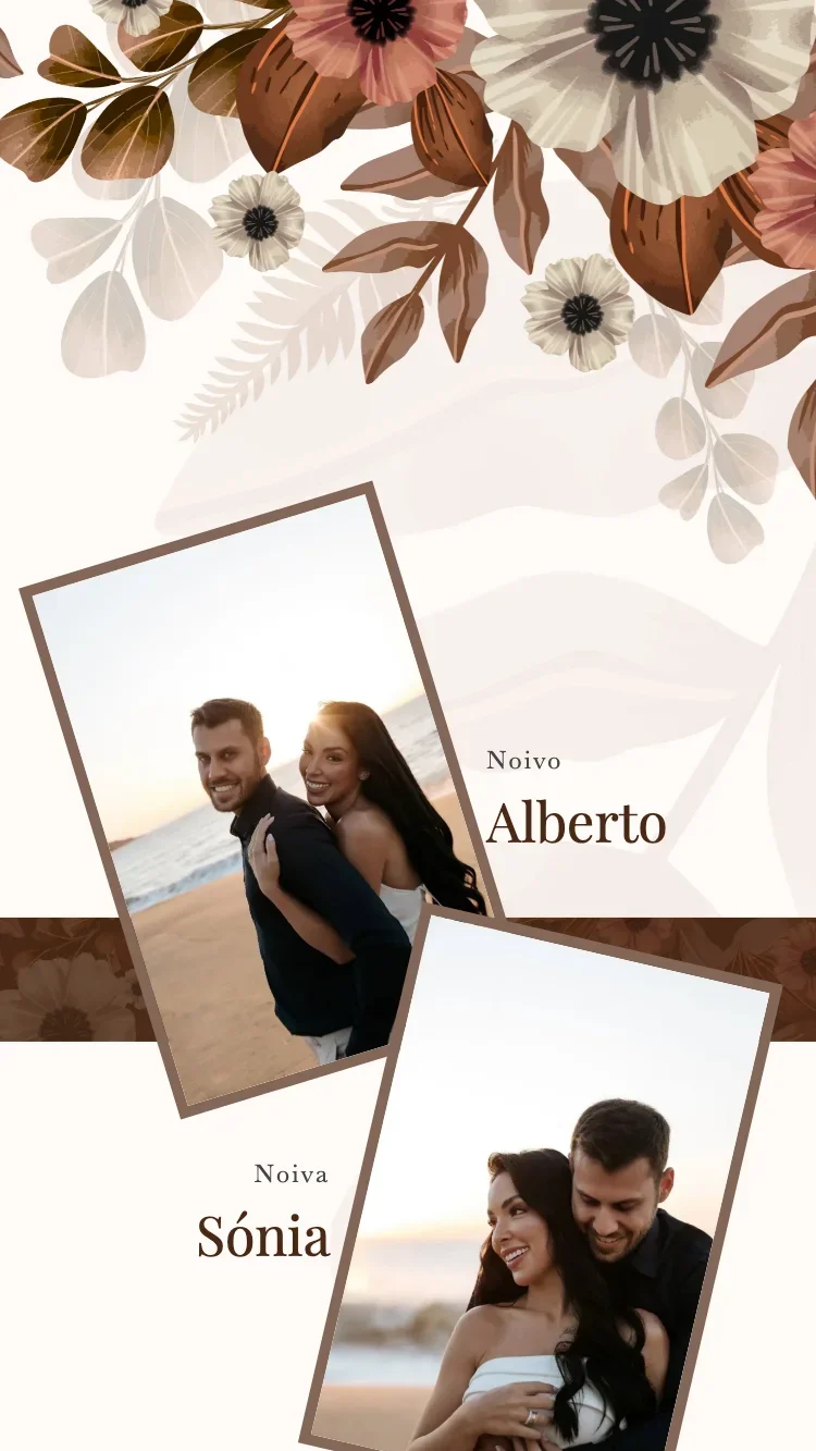 Boho Floral - Marrom - Modelo de Convite de Casamento Online