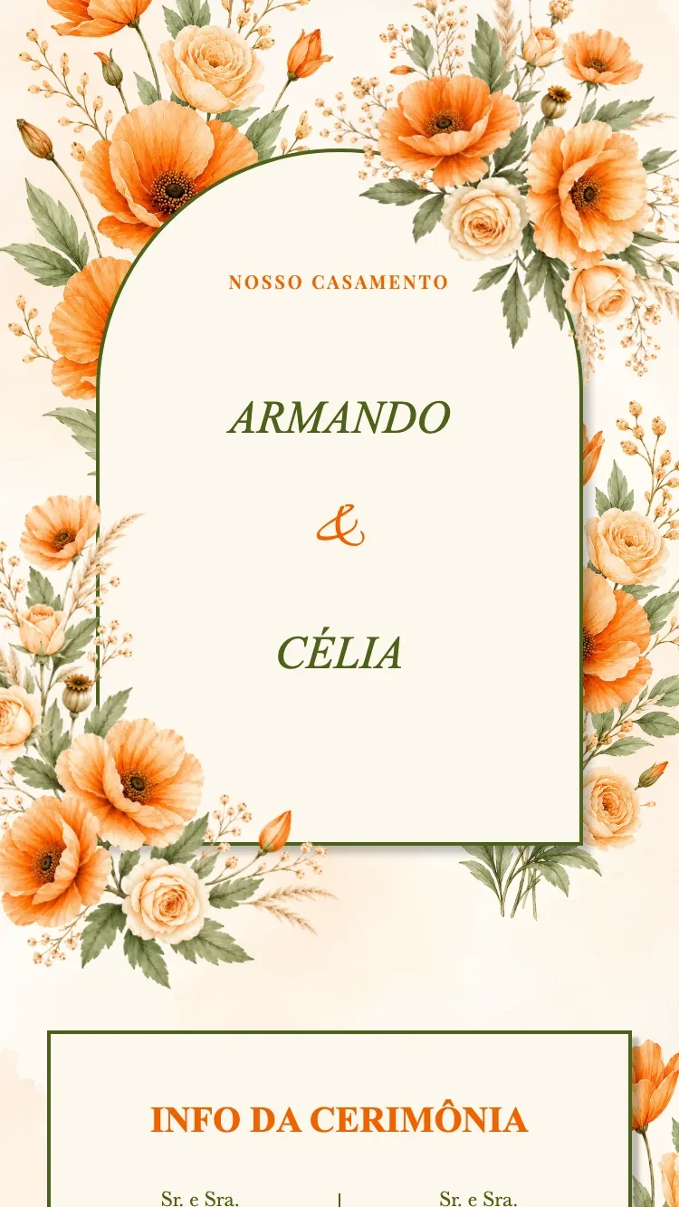 Flor Seca - Laranja - Modelo de Convite de Casamento Online