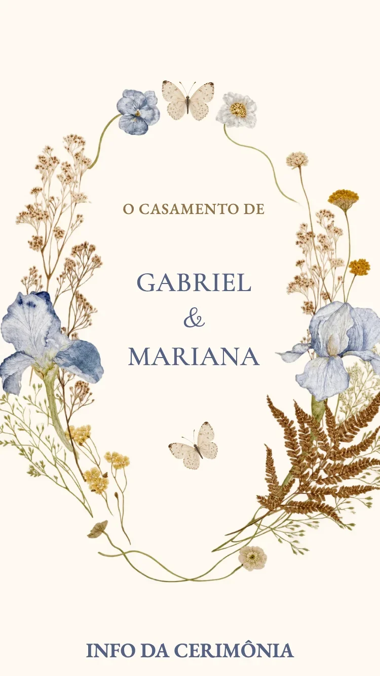 Flor Seca V2 - Azul - Modelo de Convite de Casamento Online