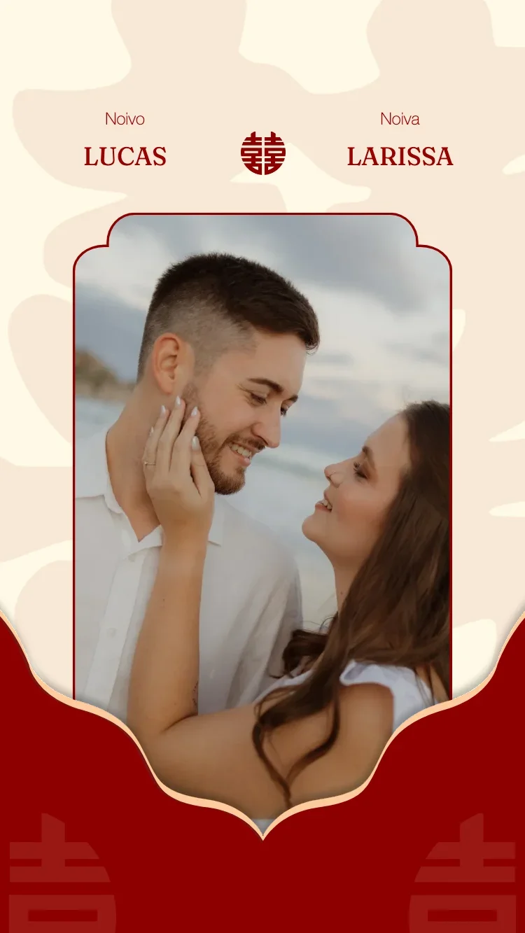Double Happiness V2 - Vermelho - Modelo de Convite de Casamento Online