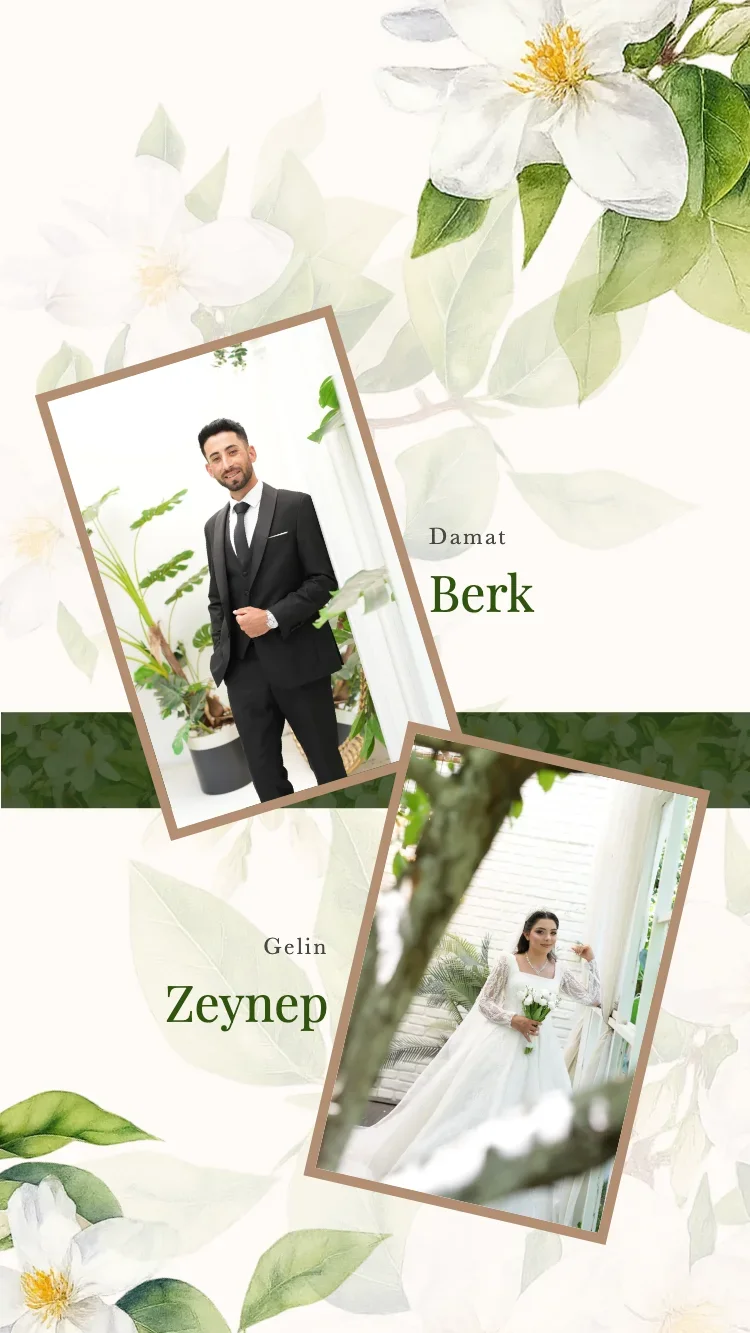 Boho Floral - Yeşil - Online Düğün Davetiyesi Şablonu
