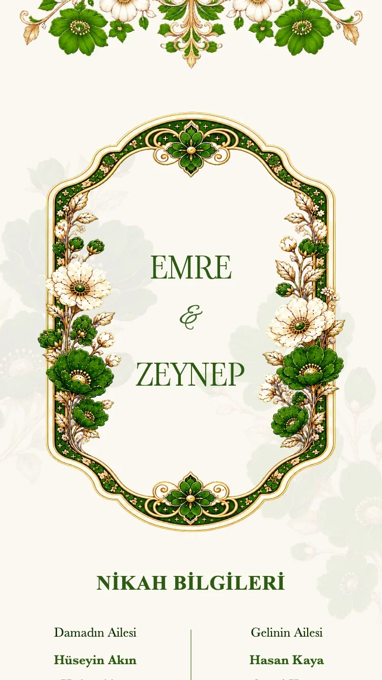 Crystal Floral - Yeşil - Online Düğün Davetiyesi Şablonu