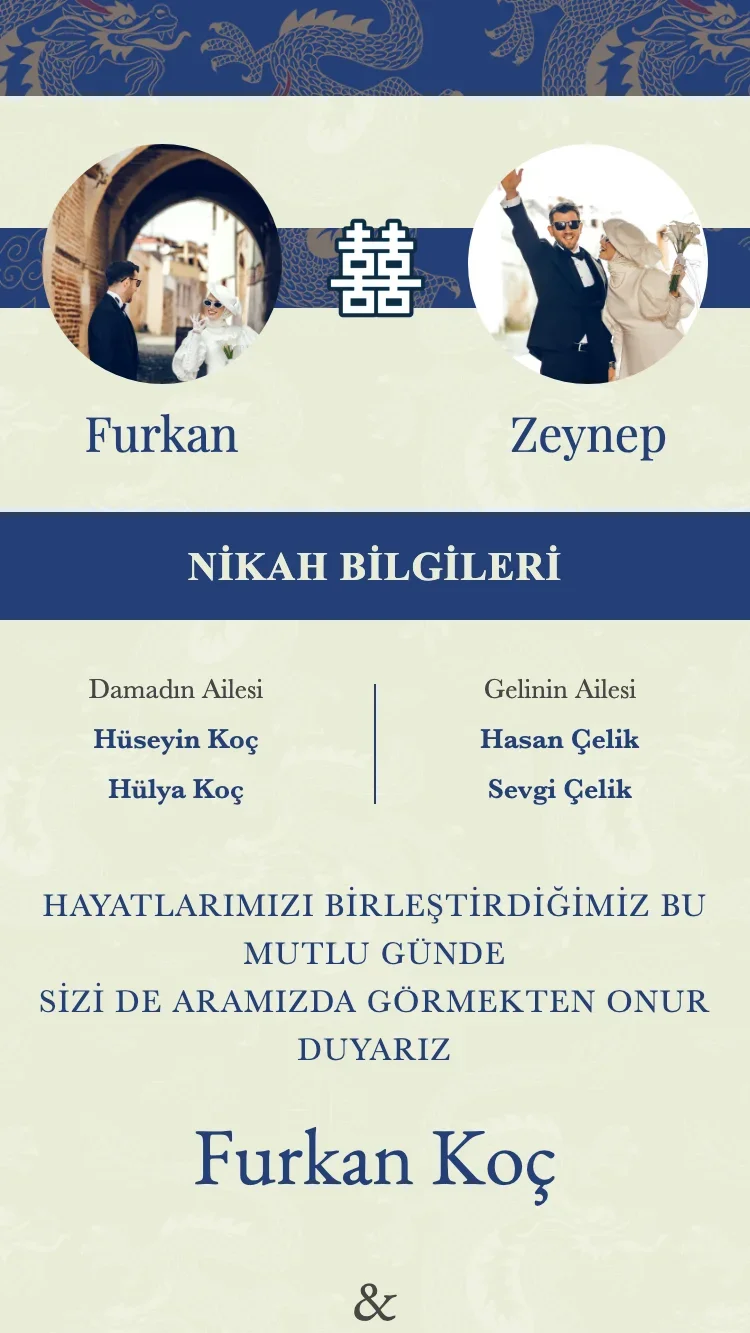 Double Dragon - Mavi - Online Düğün Davetiyesi Şablonu