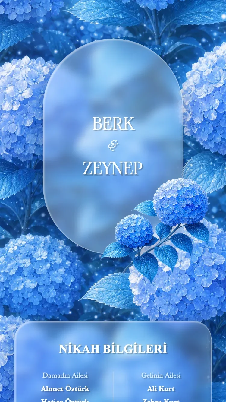 Glass Garden - Mavi - Online Düğün Davetiyesi Şablonu