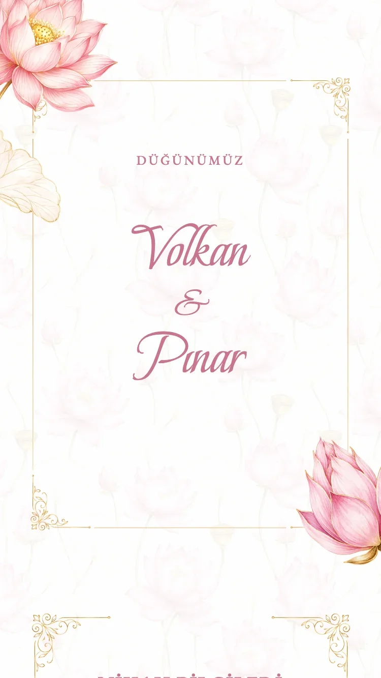 Lotus - Pembe - Online Düğün Davetiyesi Şablonu