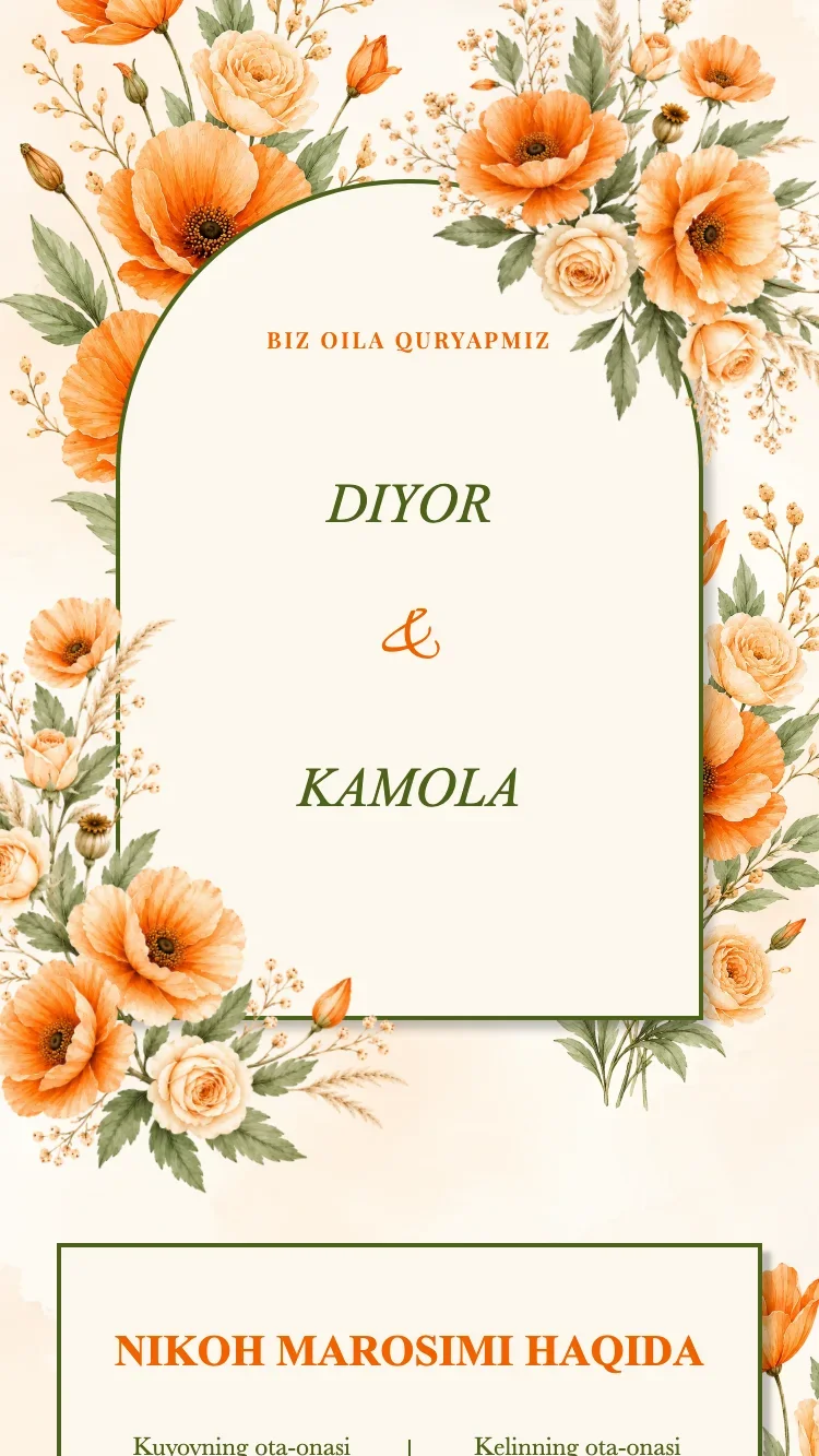 Quruq Gul - Toʻq sariq - Onlayn toʻy taklifnomasi shabloni