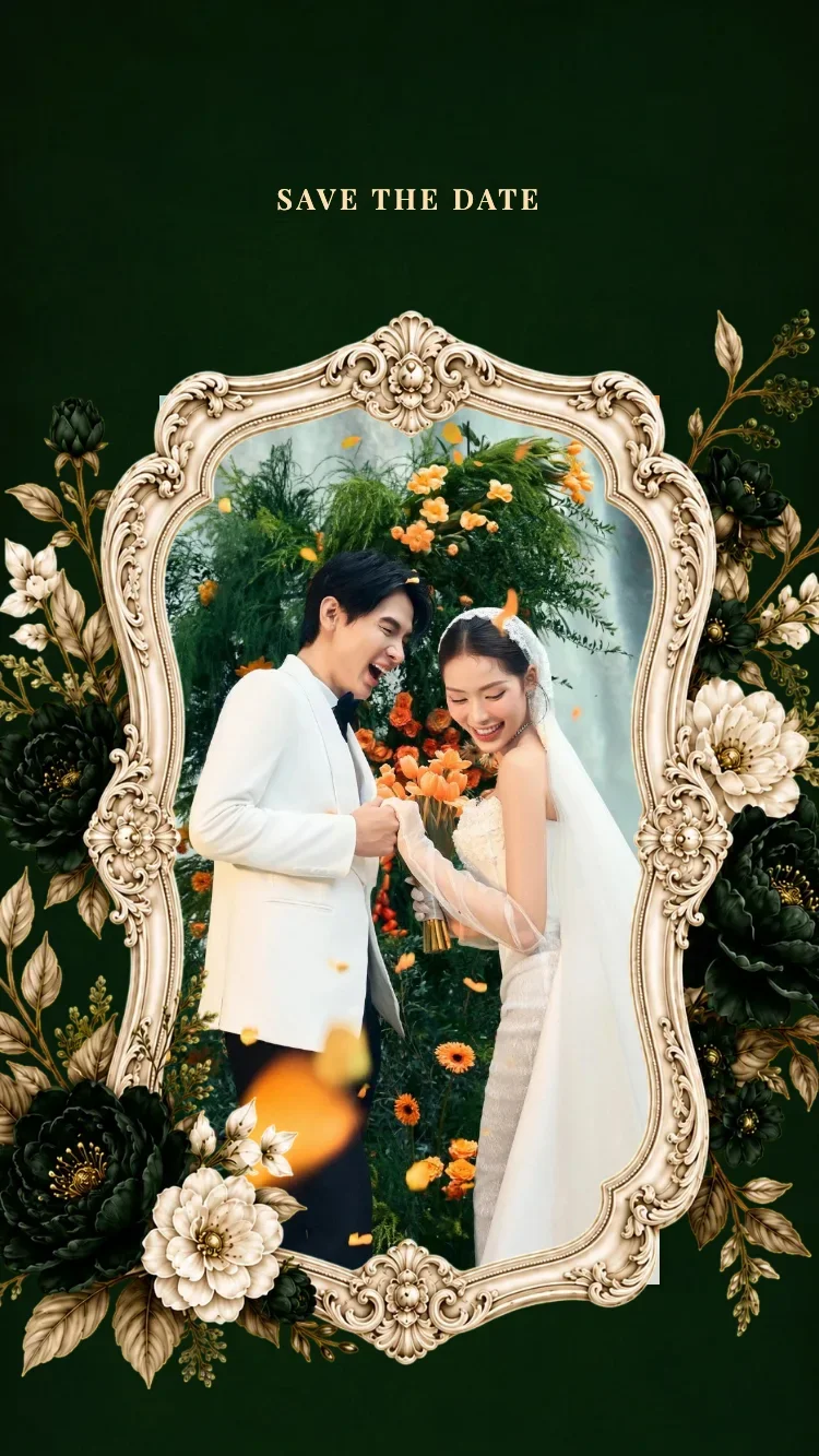 Baroque V2 - Xanh Đậm - Mẫu thiệp cưới online