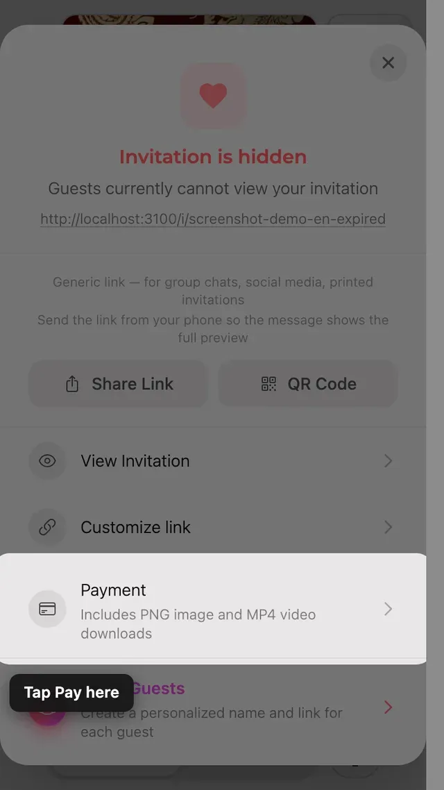 The payment option in the Share panel