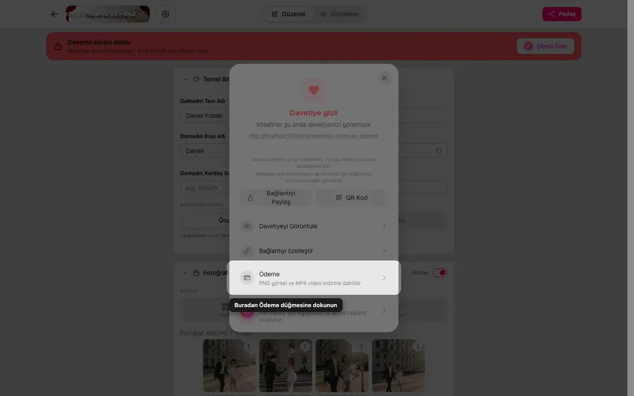 Paylaş panelindeki ödeme seçeneği