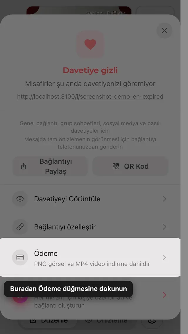 Paylaş panelindeki ödeme seçeneği