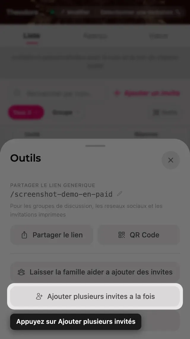 Le bouton Ajouter plusieurs invités dans le panneau Outils