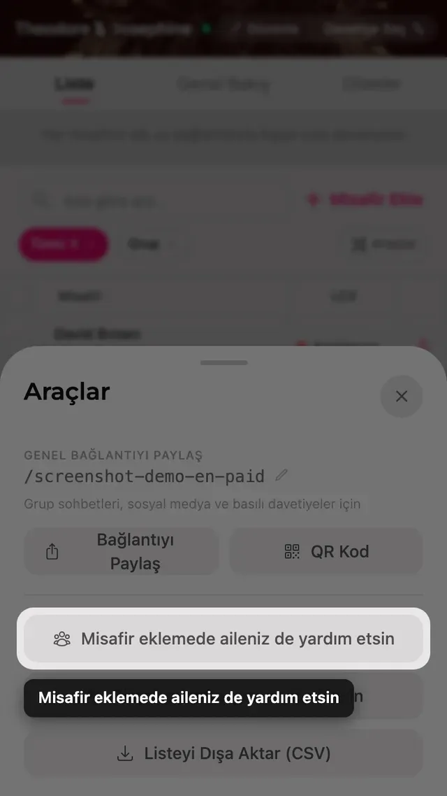 Araçlar panelindeki aileden yardım iste düğmesi