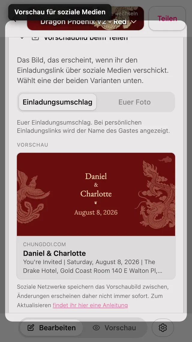 Der Abschnitt für das Teilen-Vorschaubild im Editor