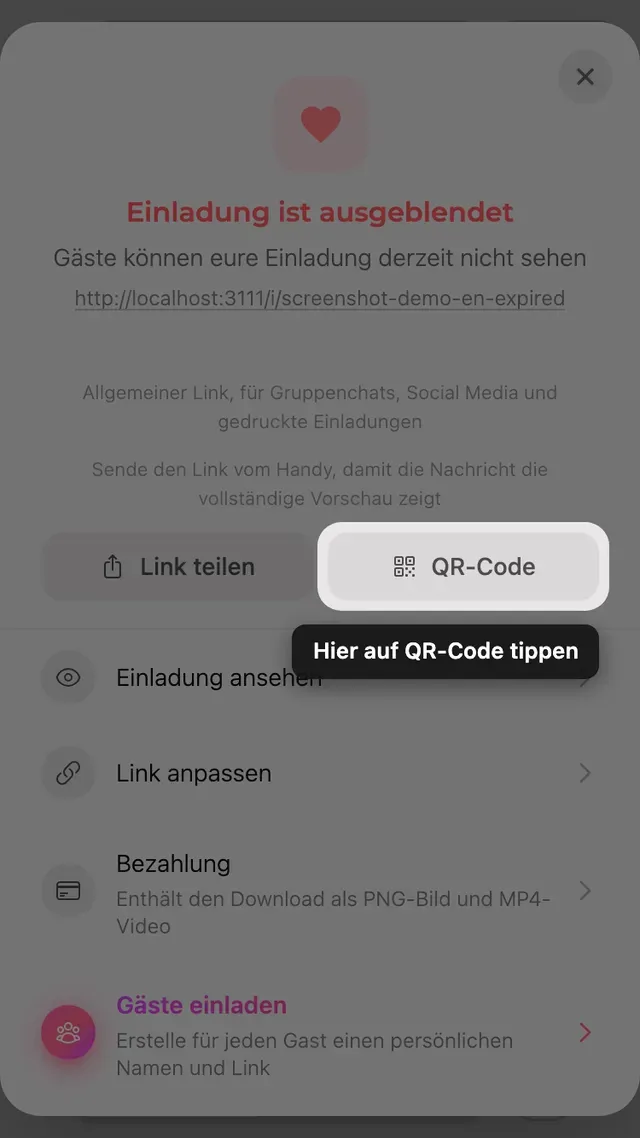 Der QR-Code im Teilen-Fenster