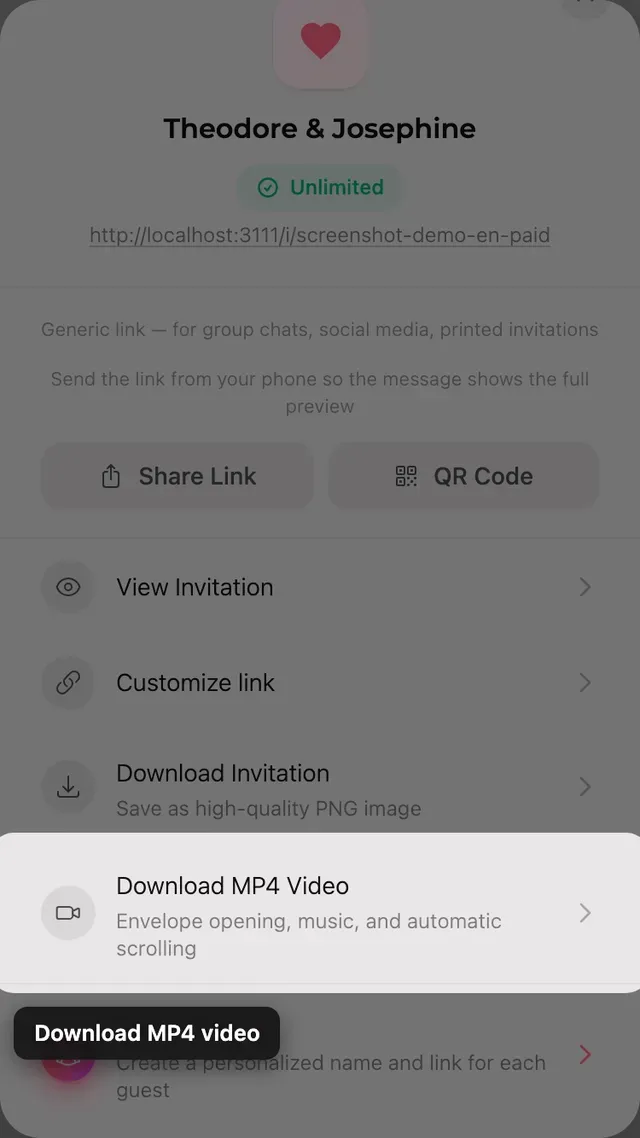 The download MP4 video button in the Share panel