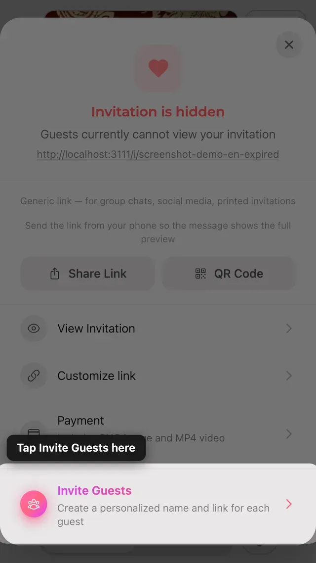 The invite-guests option in the Share panel