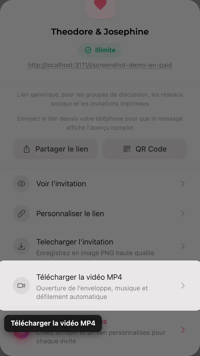 Le bouton de téléchargement de la vidéo MP4 dans le panneau Partager