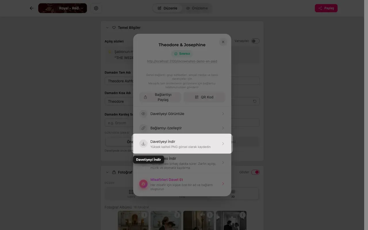 Paylaş panelindeki görsel indirme düğmesi