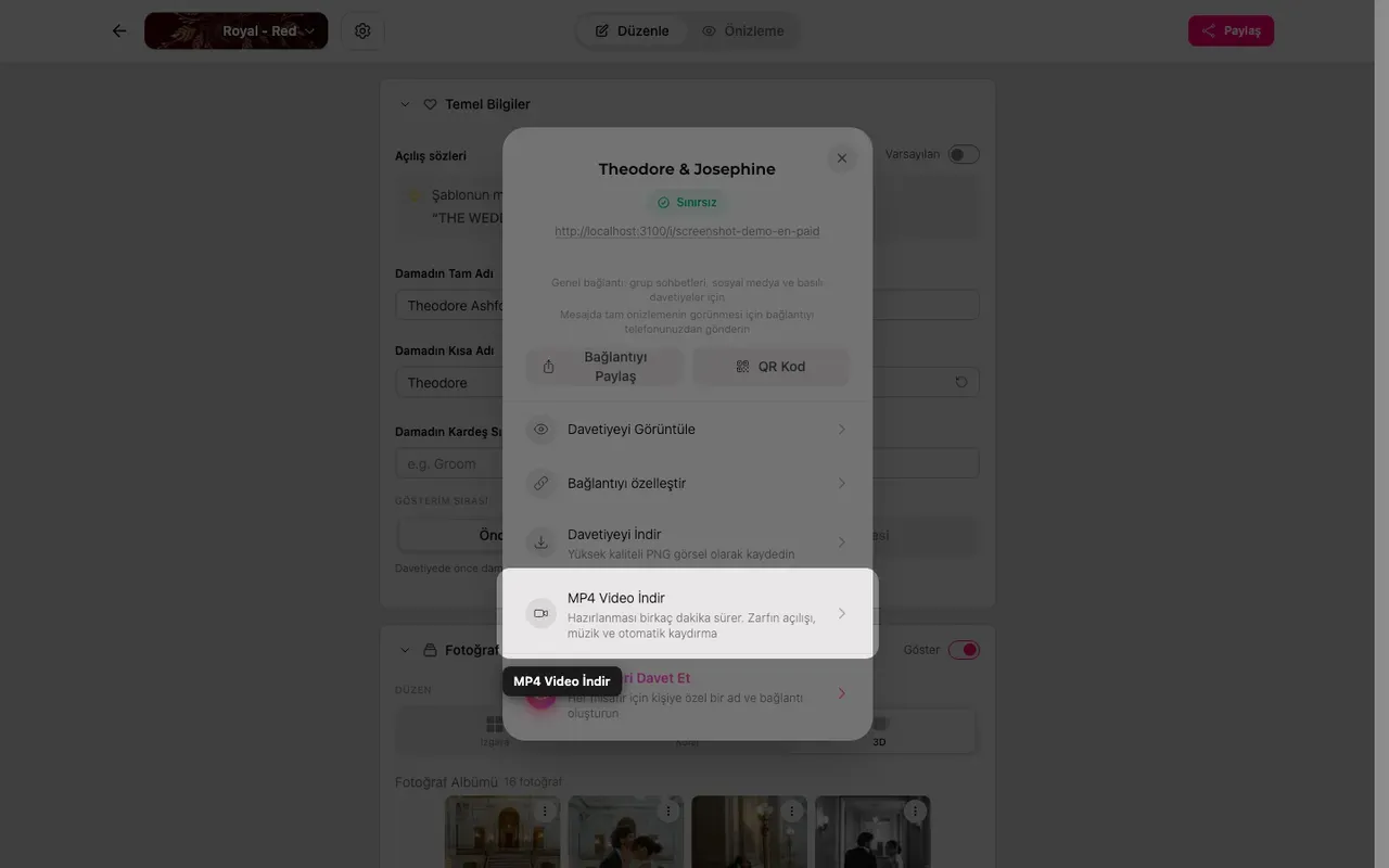 Paylaş panelindeki MP4 video indirme düğmesi
