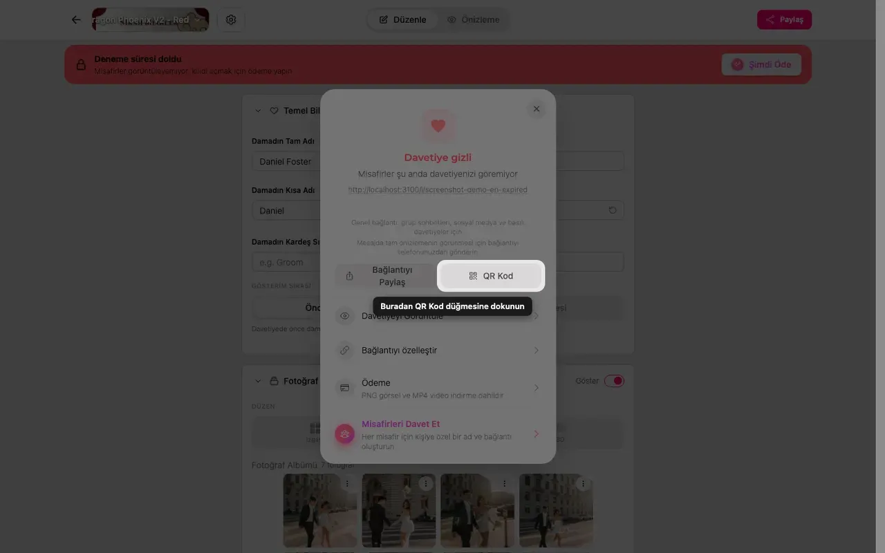 Paylaş panelindeki QR kod