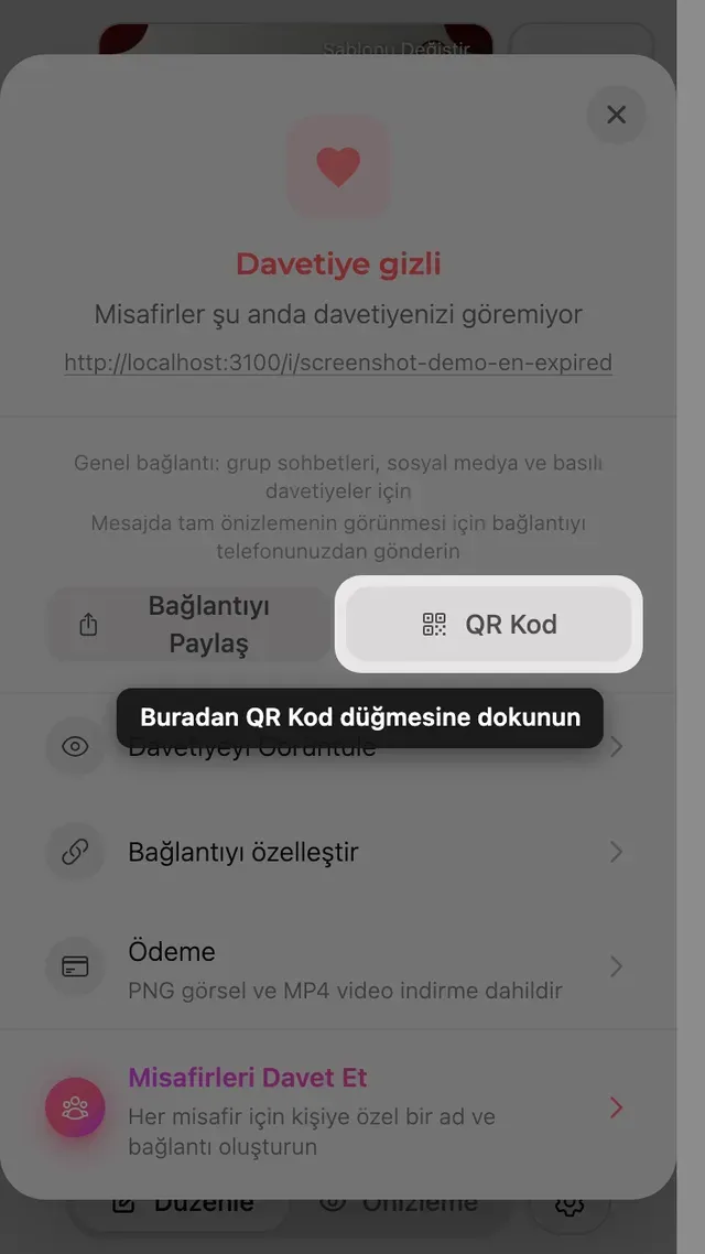 Paylaş panelindeki QR kod