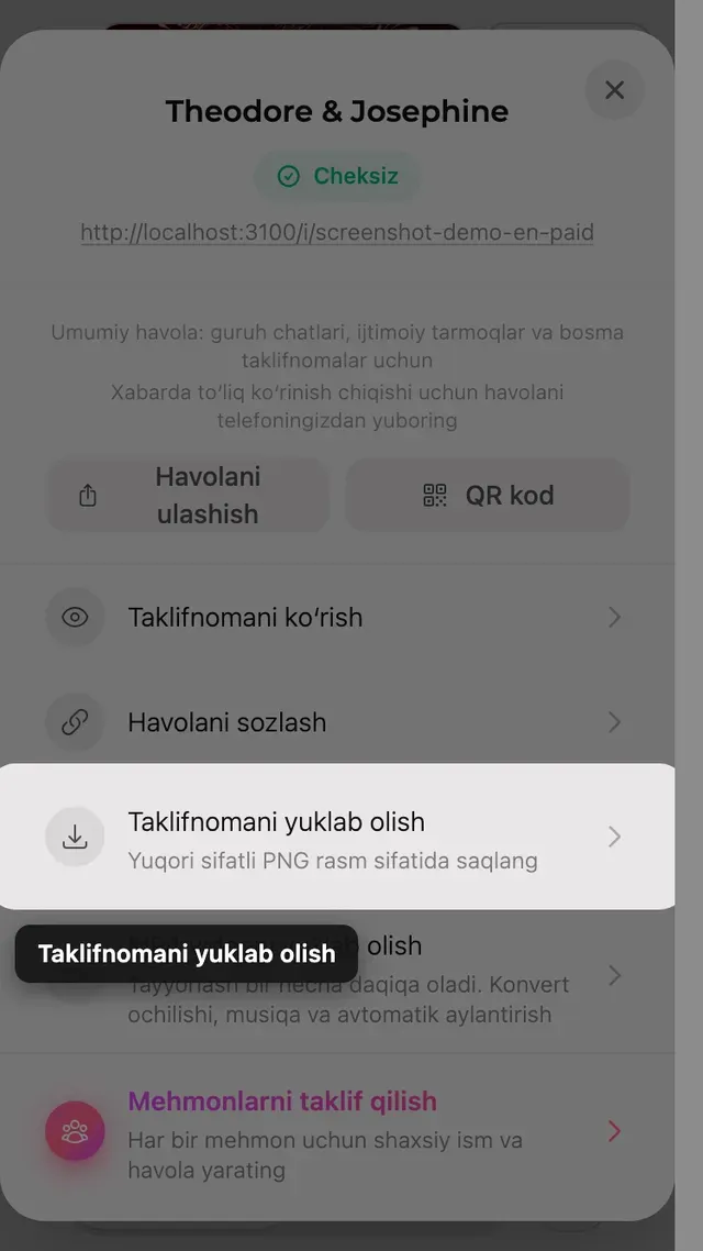 Ulashish panelidagi rasmni yuklab olish tugmasi