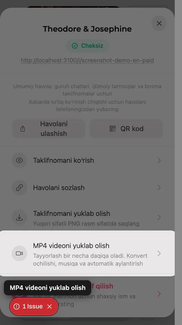 Ulashish panelidagi MP4 videoni yuklab olish tugmasi