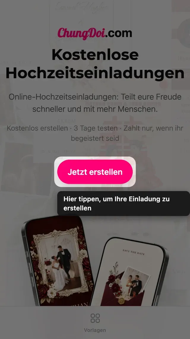 Die Schaltfläche zum Erstellen auf der Tạo Thiệp Online-Startseite