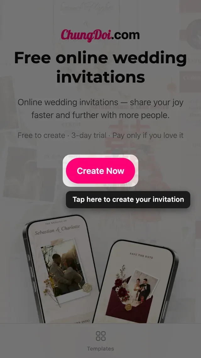 The create invitation button on the Tạo Thiệp Online home page