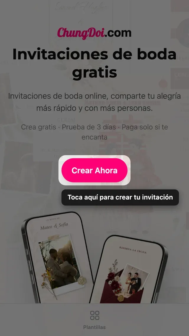 El botón de crear invitación en la página de inicio de Tạo Thiệp Online