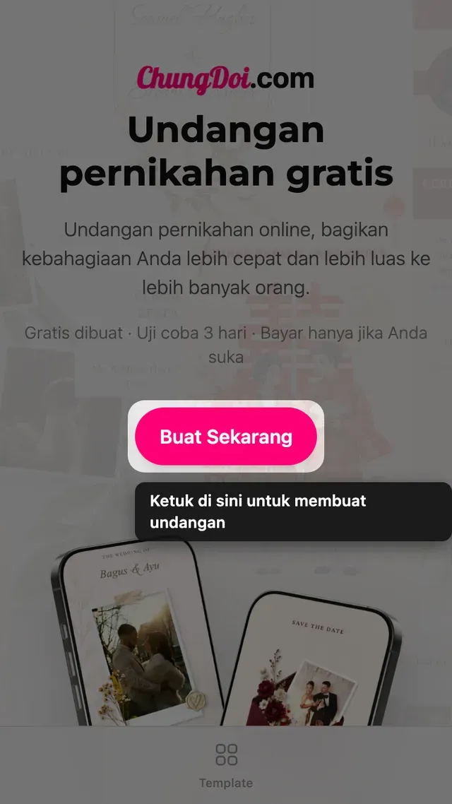 Tombol buat undangan di halaman depan Tạo Thiệp Online