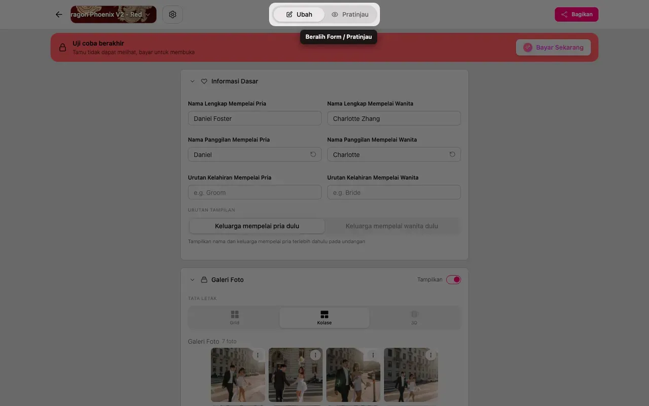 Sakelar Formulir dan Pratinjau di editor